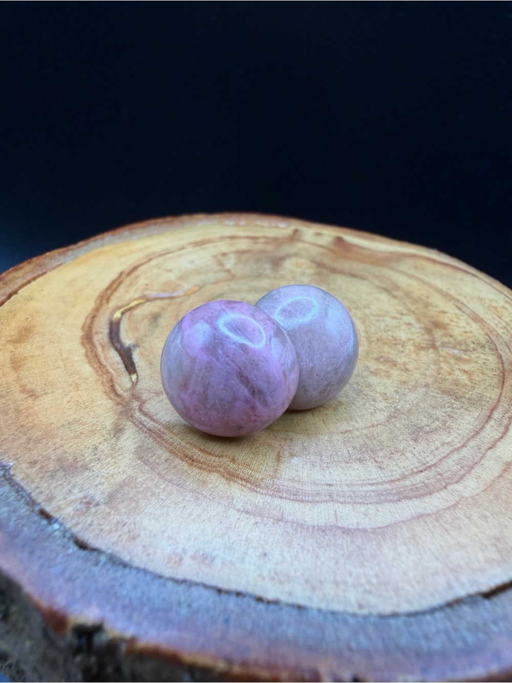 Vintage Pink Natural Stone Half Sphere Earring Pair